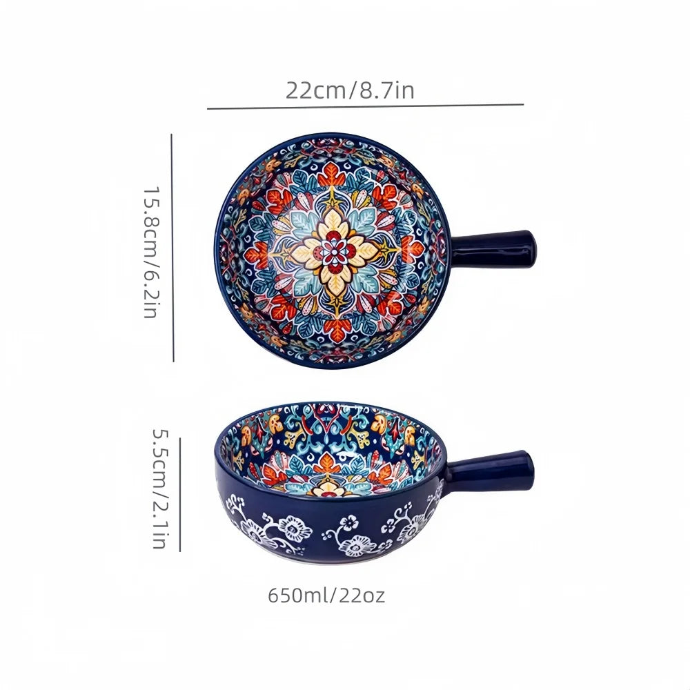 Hand-Painted Ceramic Bowl with Handle